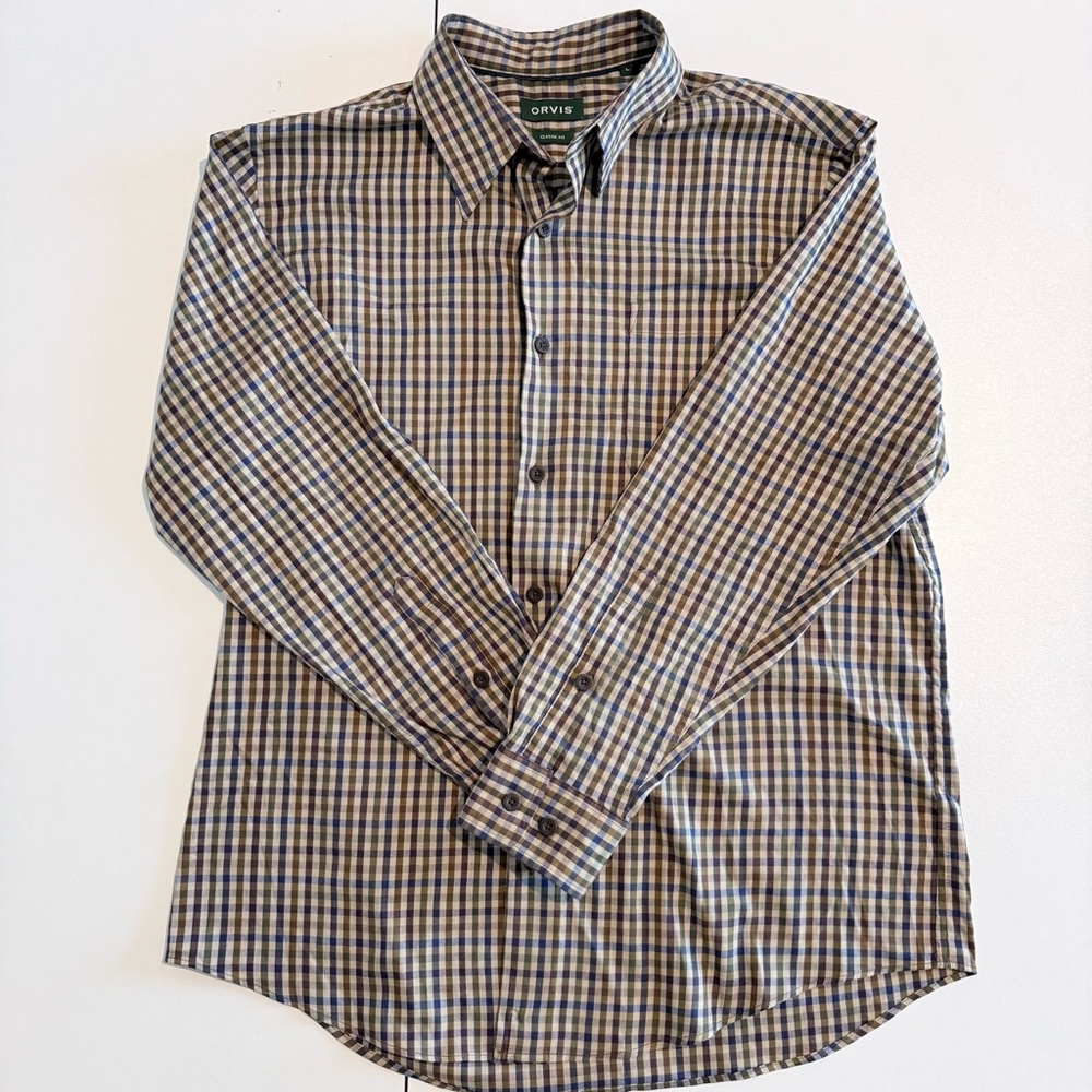 Orvis Men’s Long Sleeve Button Down Shirt Size Large Plaid Check Like New